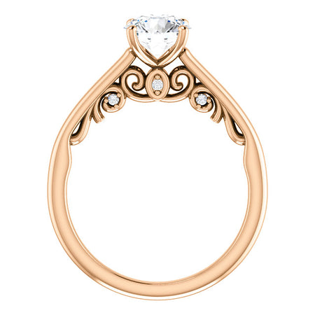 14K Rose Gold  6.5 mm Round  Moissanite   .03 CTW Diamond  Engagement Ring