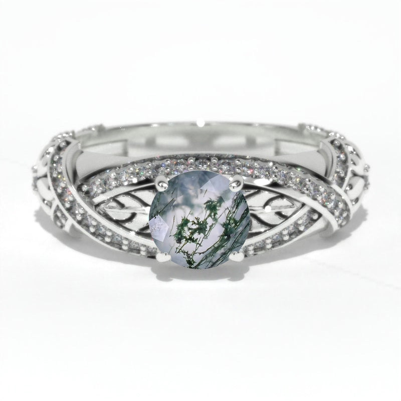 1.0 Carat Genuine Moss Agate Engagement Ring
